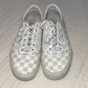 White checkered lace up Vans